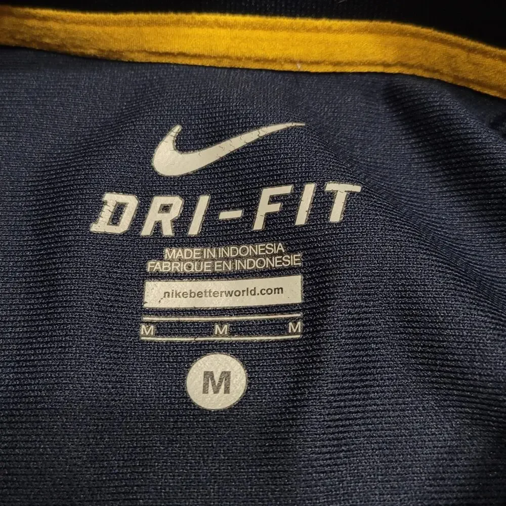 Nike West Virginia Mountaineers Shirt Mens Medium Navy Gold Dri Fit Golf Polo